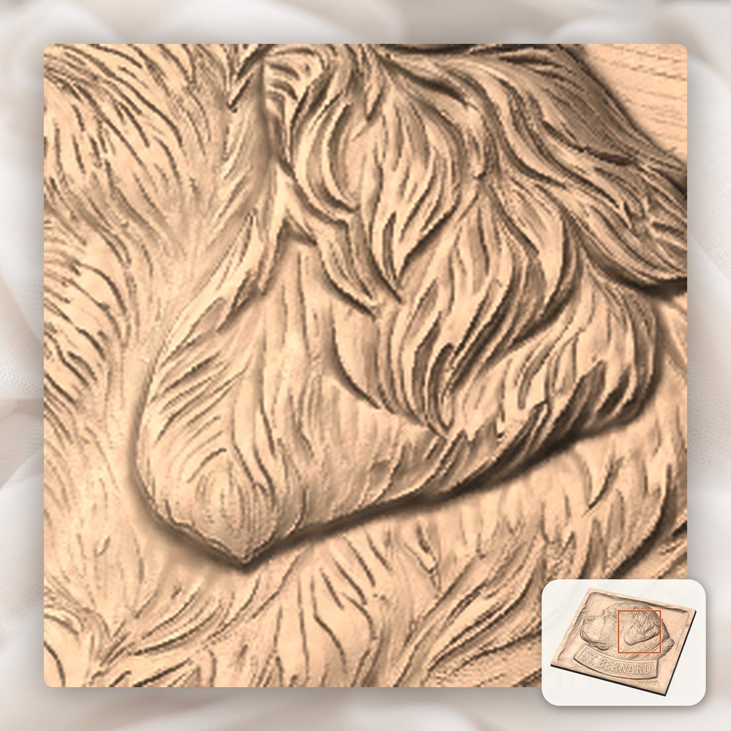 St. Bernard Dog Portrait Wood Panel CNC Relief STL bas-relief STL — view 9