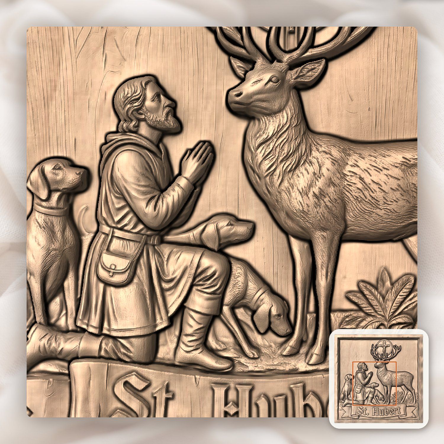 St Hubert Patron Saint CNC Relief STL bas-relief STL — view 6