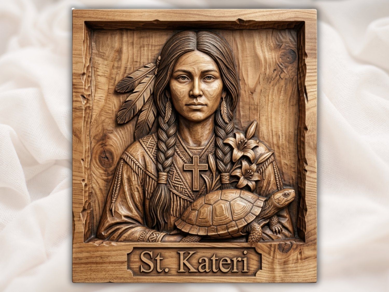 St Kateri Tekakwitha Lily of the Mohawks CNC Relief STL bas-relief STL — view 2