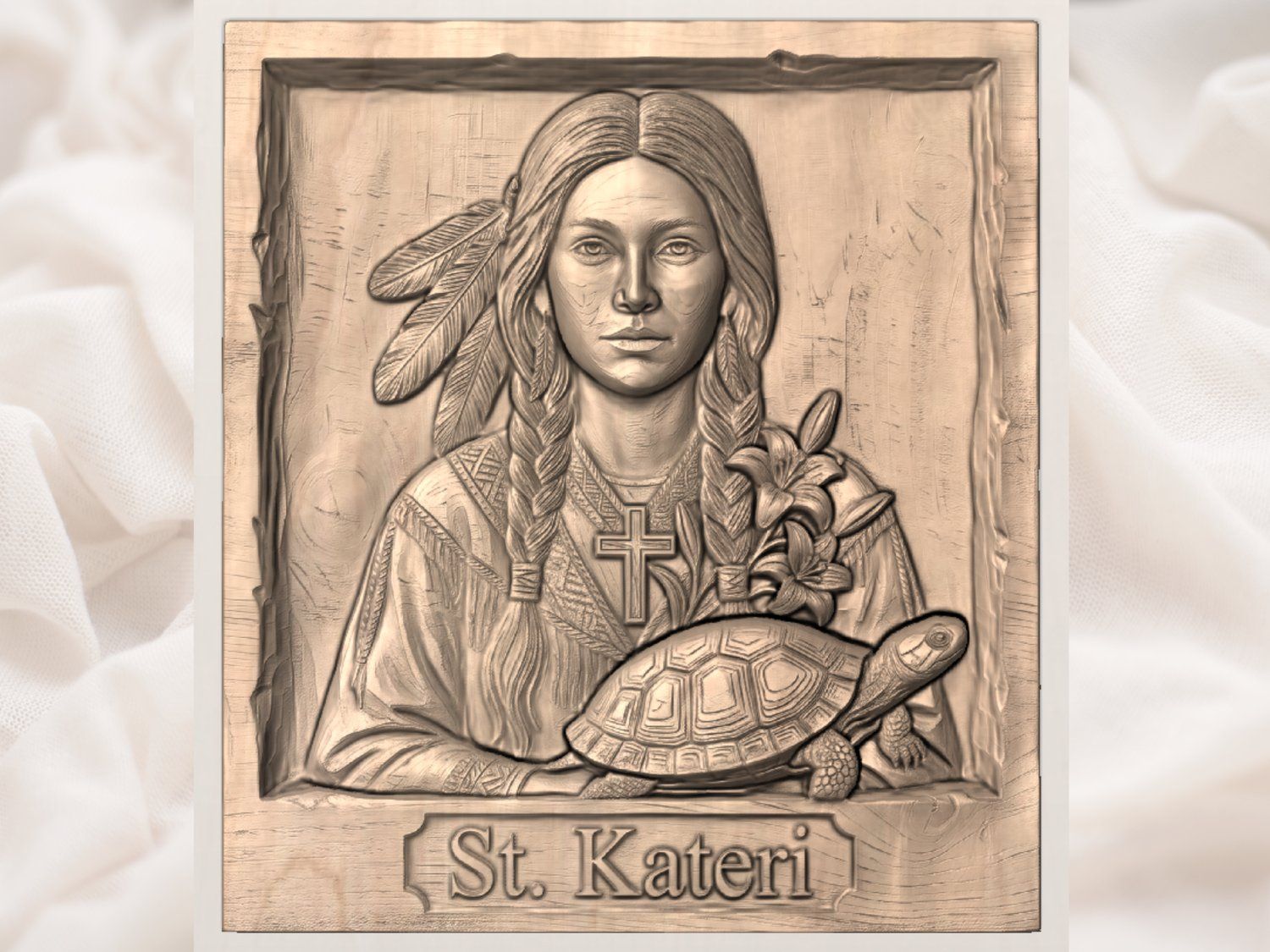 St Kateri Tekakwitha Lily of the Mohawks CNC Relief STL bas-relief STL — view 3