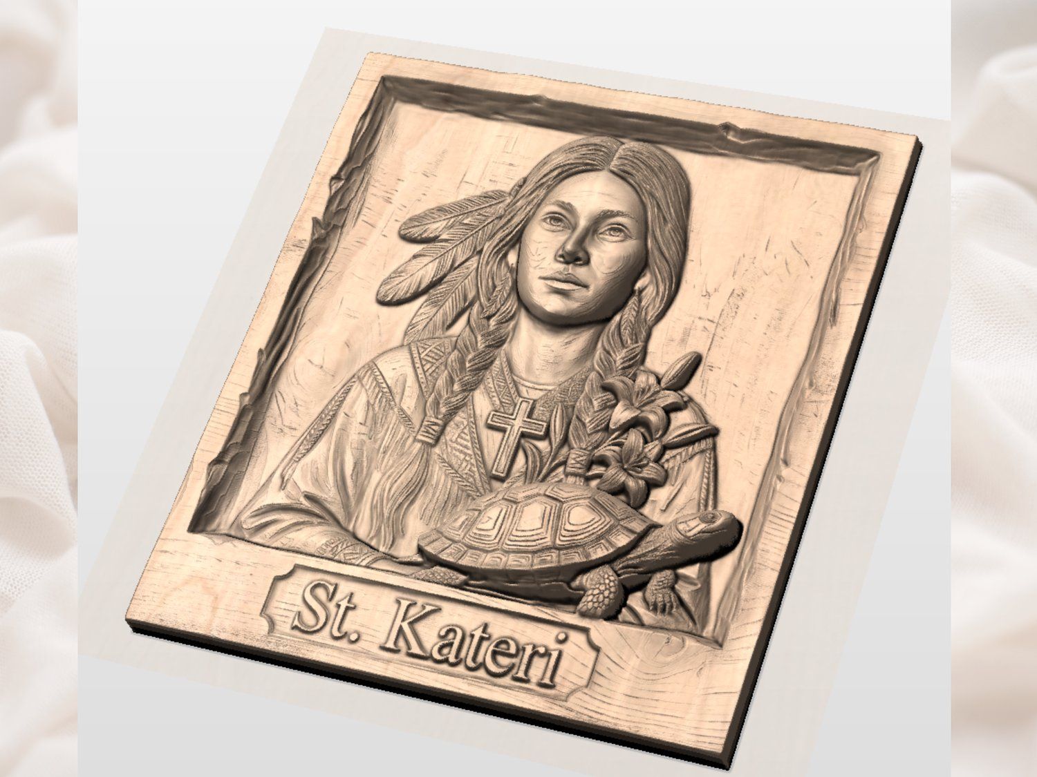 St Kateri Tekakwitha Lily of the Mohawks CNC Relief STL bas-relief STL — view 4
