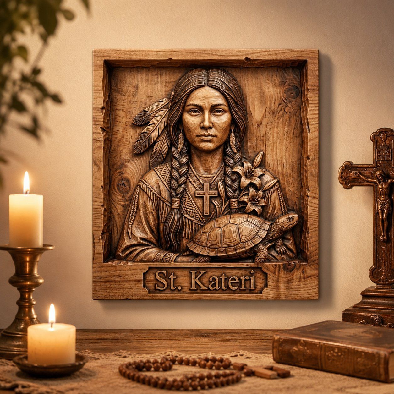 St Kateri Tekakwitha Lily of the Mohawks CNC Relief STL bas-relief STL — view 5