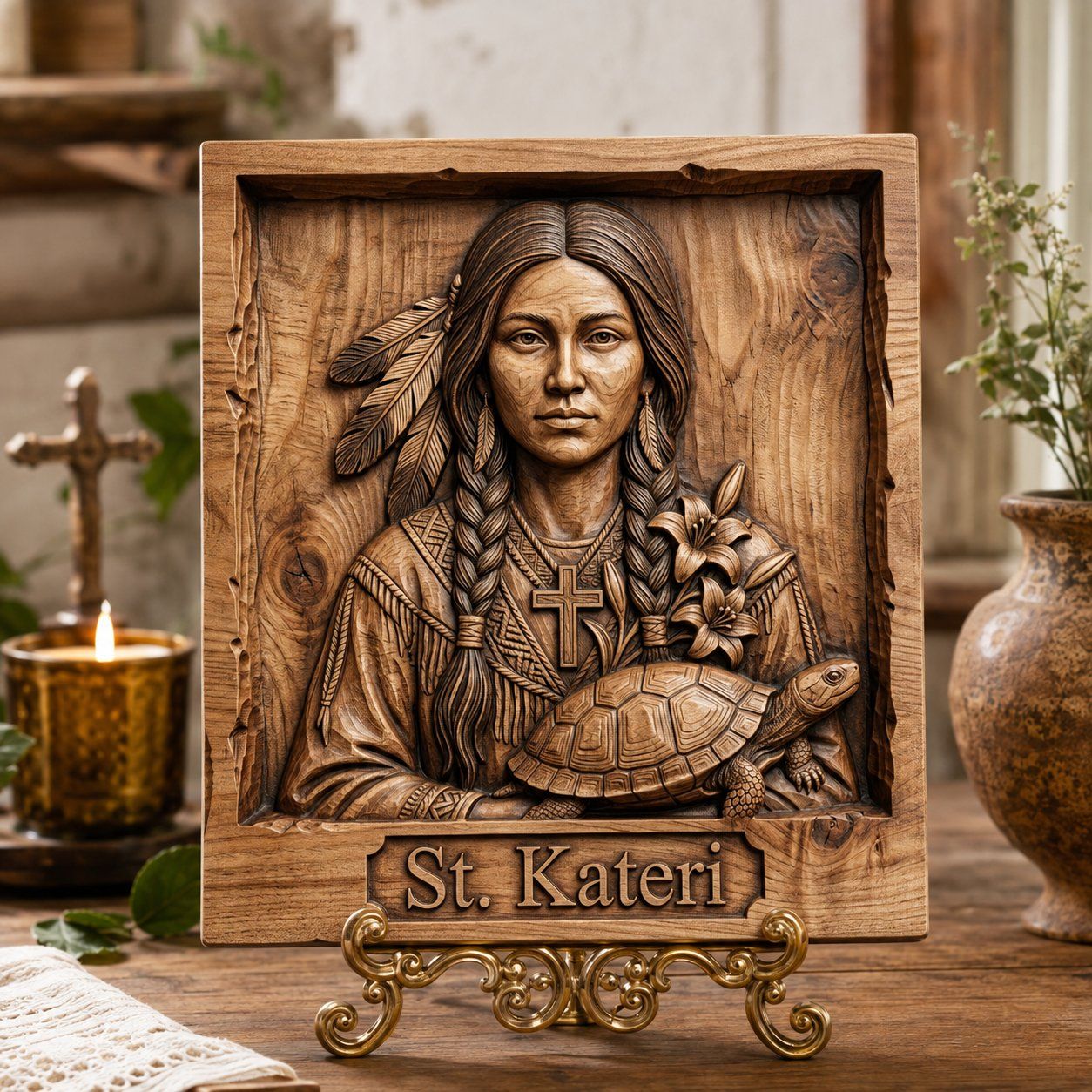 St Kateri Tekakwitha Lily of the Mohawks CNC Relief STL bas-relief STL — view 6