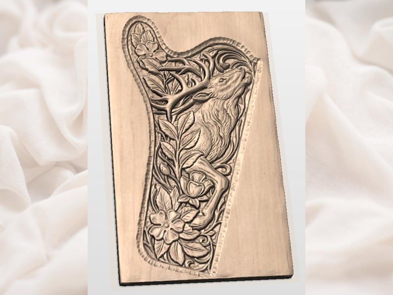 Bugling Stag and Wildflowers Bas-Relief Carving STL bas-relief STL — view 2