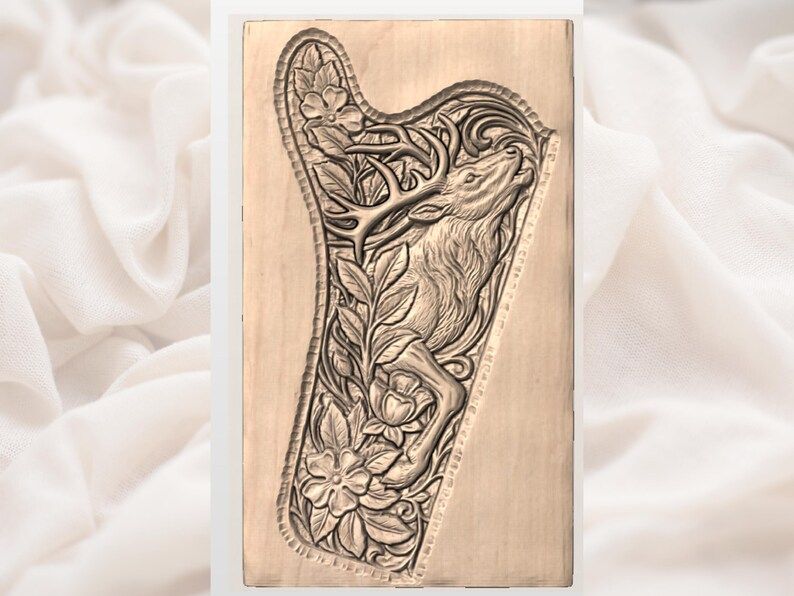Bugling Stag and Wildflowers Bas-Relief Carving STL bas-relief STL — view 3