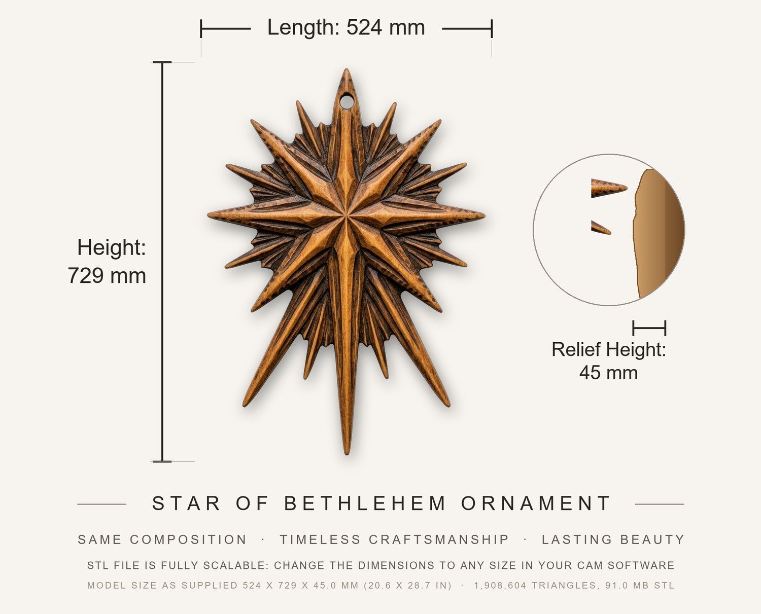 Star of Bethlehem Ornament CNC Relief STL bas-relief STL — view 3