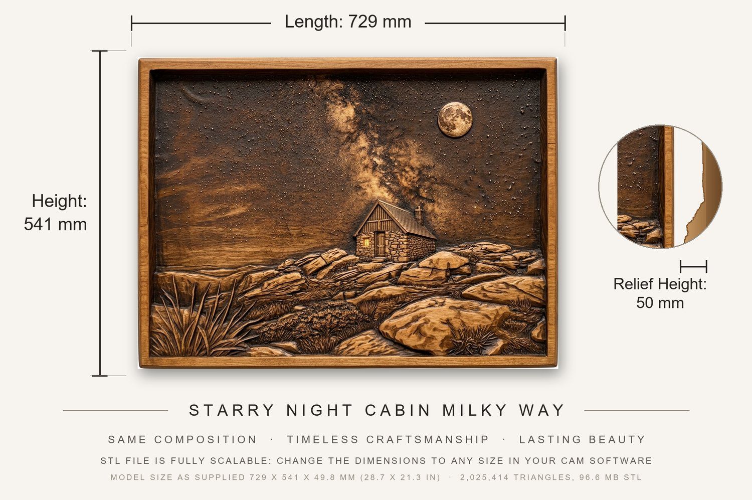 Starry Night Cabin Milky Way CNC Relief STL bas-relief STL — view 3