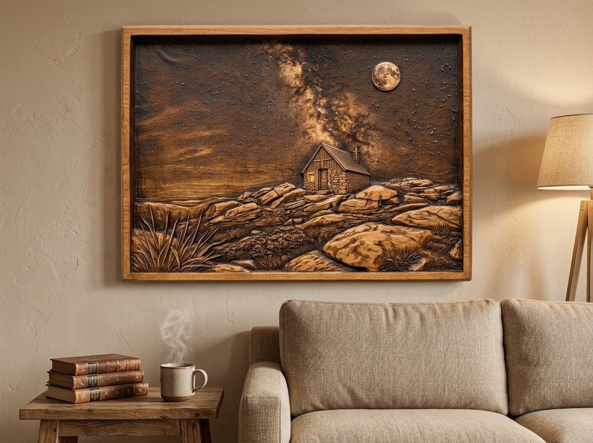Starry Night Cabin Milky Way CNC Relief STL bas-relief STL — view 14
