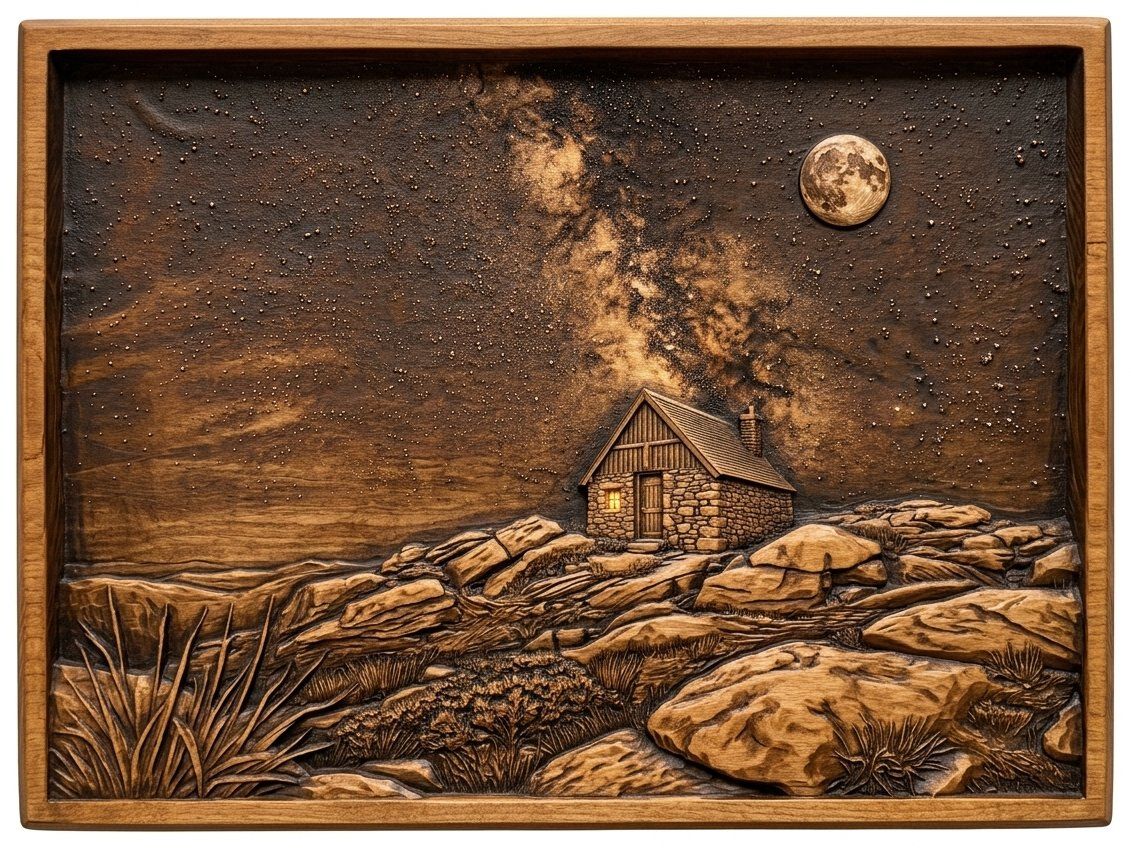 Starry Night Cabin Milky Way CNC Relief STL bas-relief STL — view 4