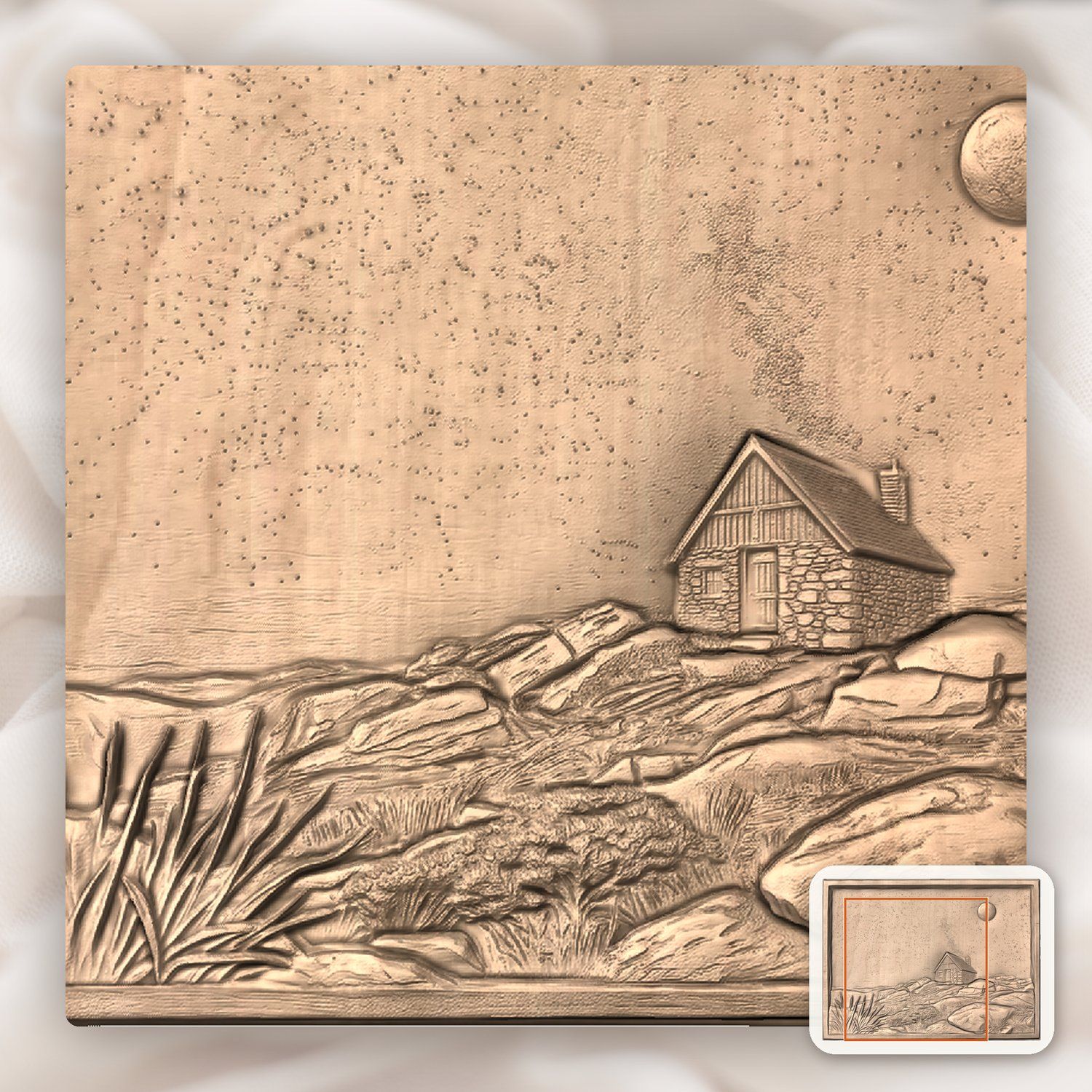 Starry Night Cabin Milky Way CNC Relief STL bas-relief STL — view 7