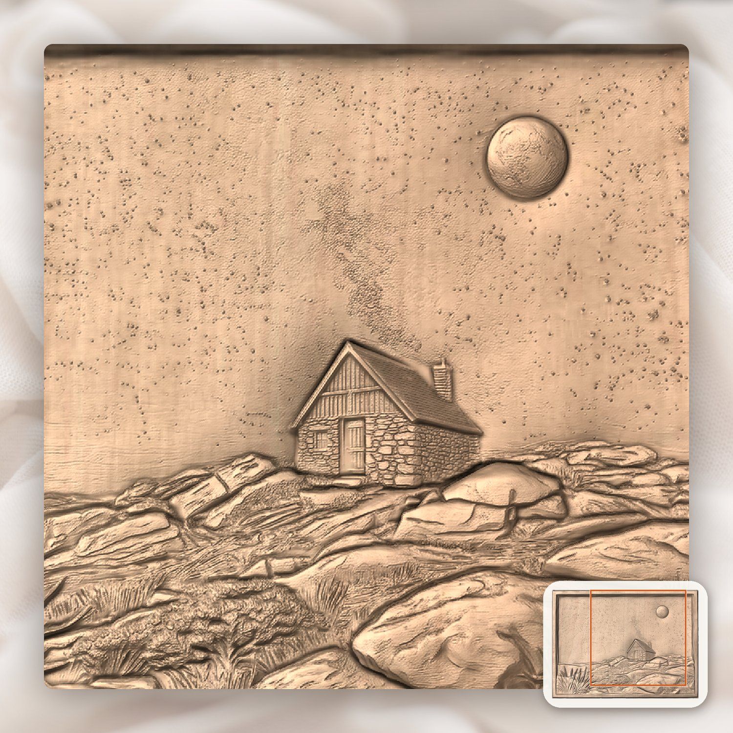 Starry Night Cabin Milky Way CNC Relief STL bas-relief STL — view 9