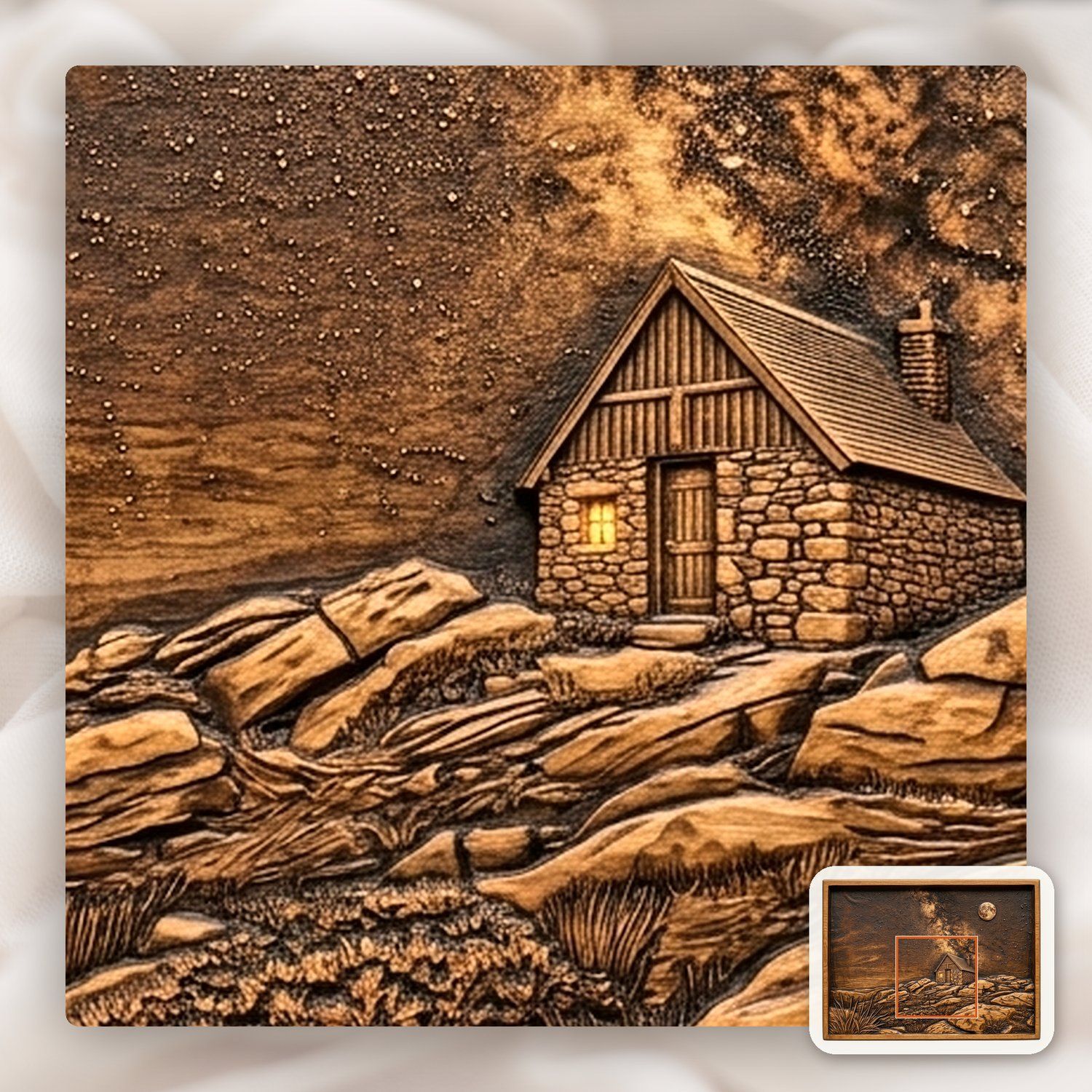 Starry Night Cabin Milky Way CNC Relief STL bas-relief STL — view 11