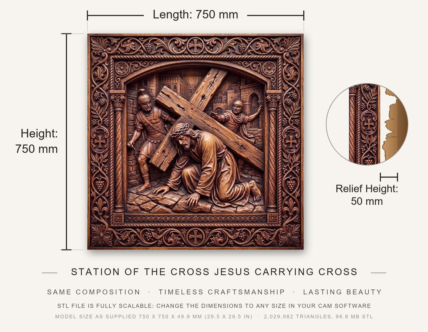 Jesus Falls First Time STL bas-relief STL — view 3