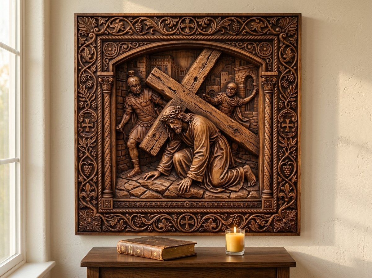 Jesus Falls First Time STL bas-relief STL — view 12