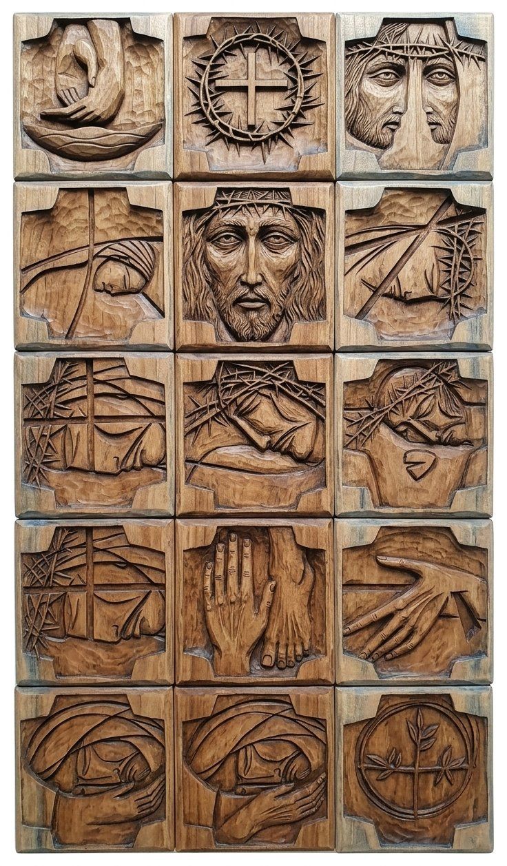 Stations of the Cross Passion of Christ CNC Relief STL | Religious Wood Carving Design | Sacred Church Wall Art Panel — carved bas relief STL file for CNC