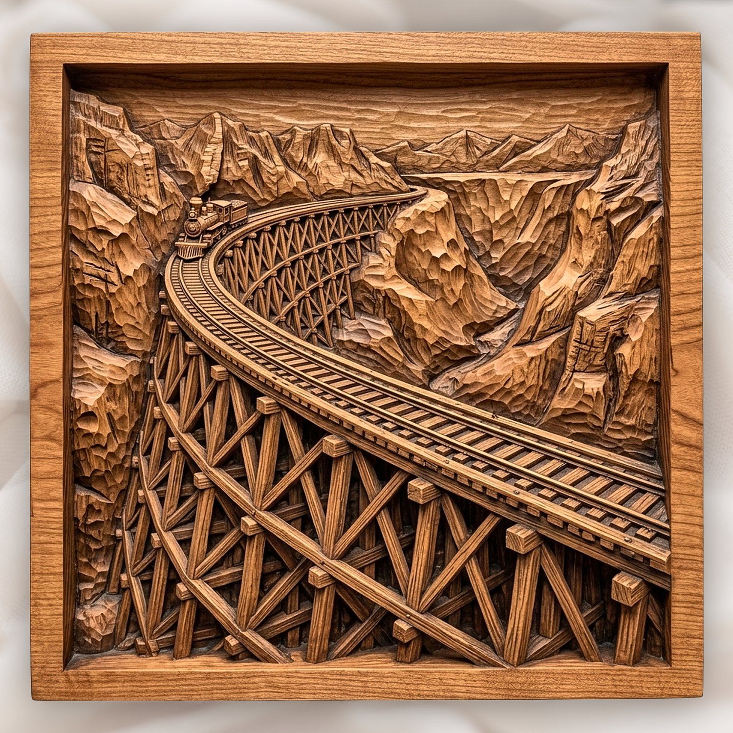 Steam Engine Mountain Trestle Bridge CNC Relief STL bas-relief STL design