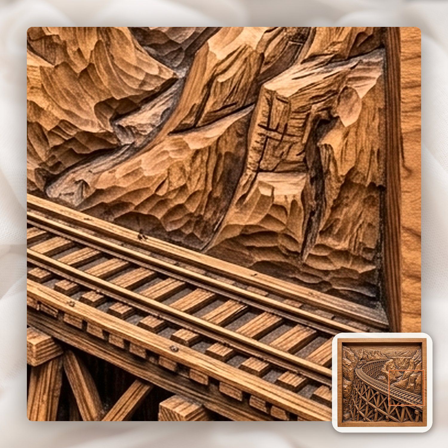 Steam Engine Mountain Trestle Bridge CNC Relief STL bas-relief STL — view 12