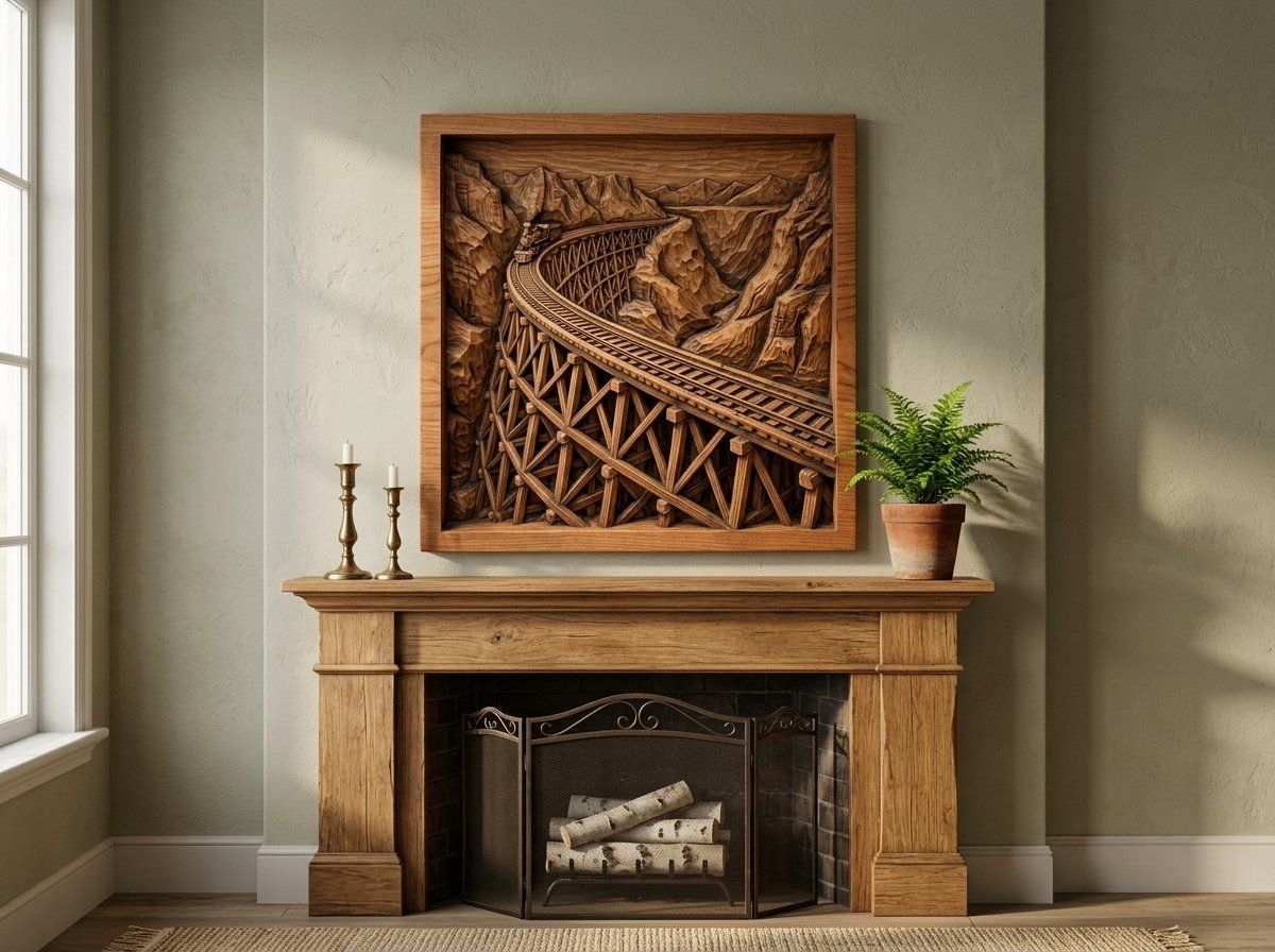 Steam Engine Mountain Trestle Bridge CNC Relief STL bas-relief STL — view 13