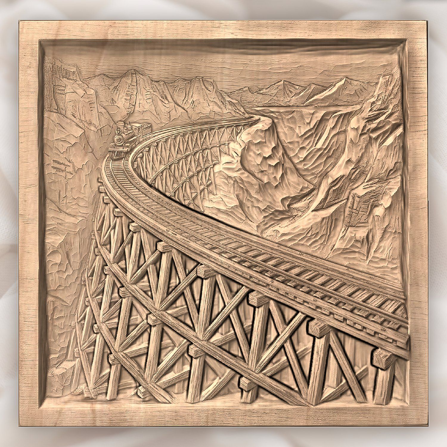 Steam Engine Mountain Trestle Bridge CNC Relief STL bas-relief STL — view 5
