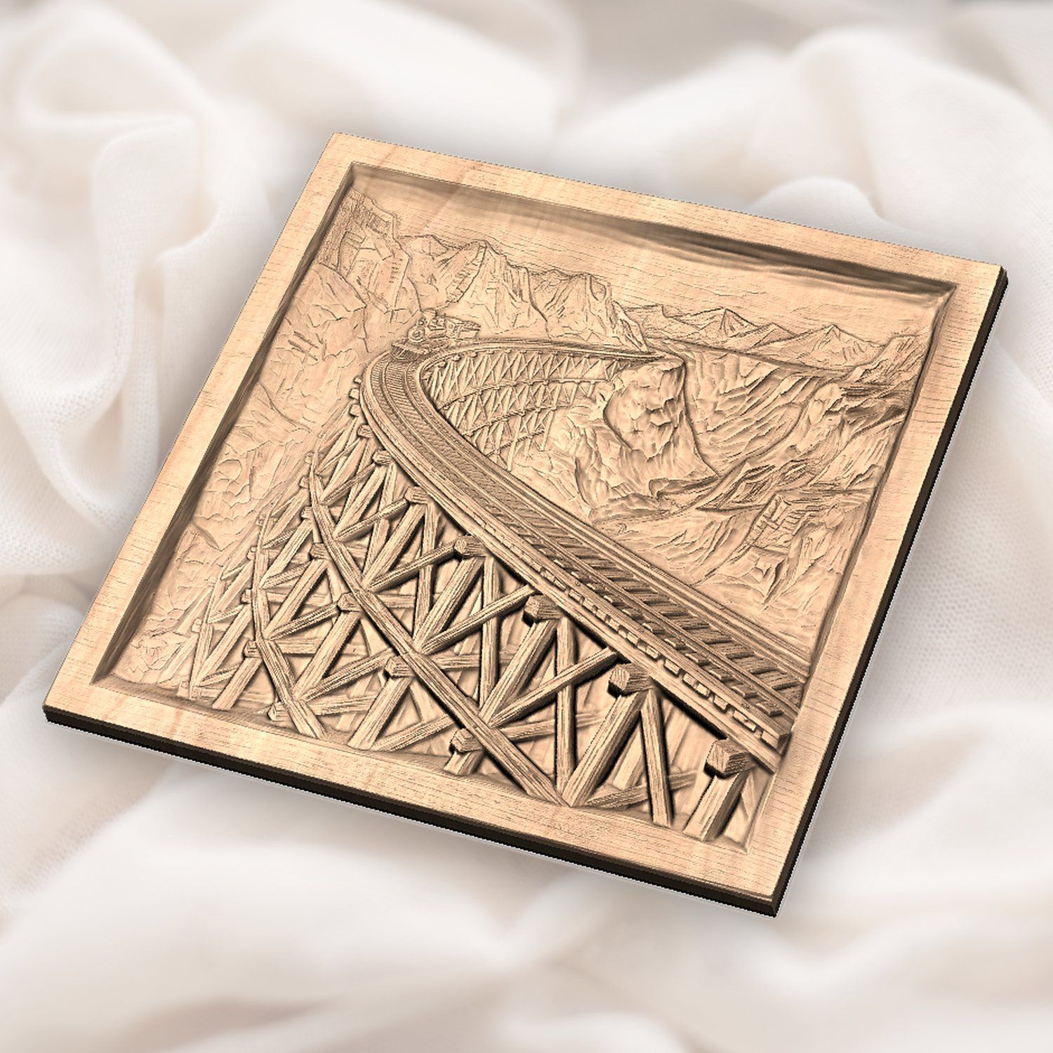 Steam Engine Mountain Trestle Bridge CNC Relief STL bas-relief STL — view 6