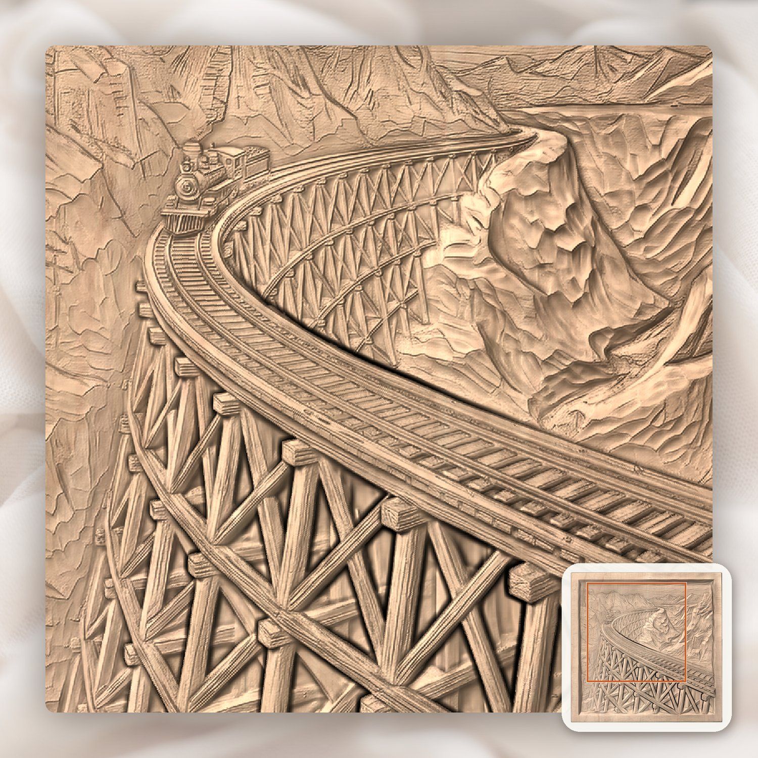 Steam Engine Mountain Trestle Bridge CNC Relief STL bas-relief STL — view 9