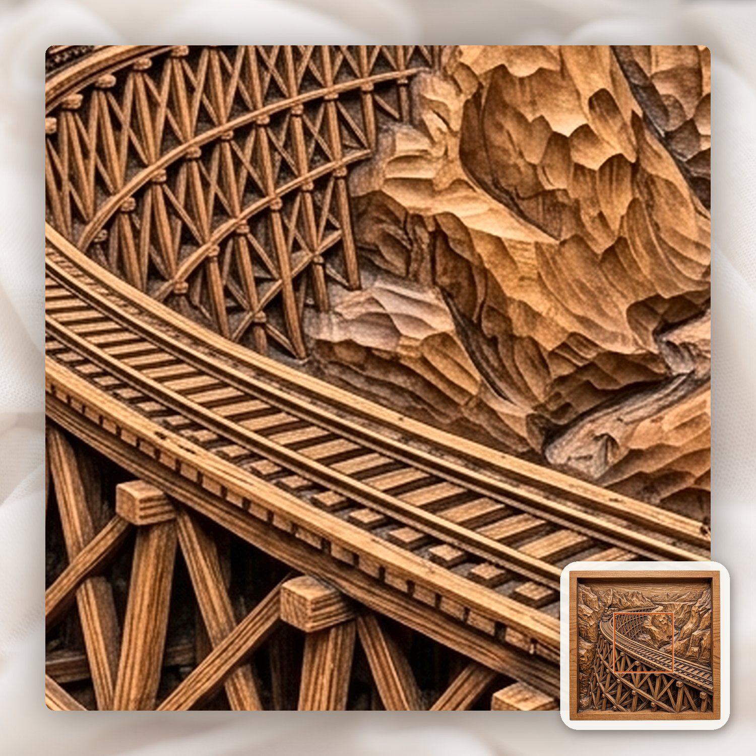 Steam Engine Mountain Trestle Bridge CNC Relief STL bas-relief STL — view 11