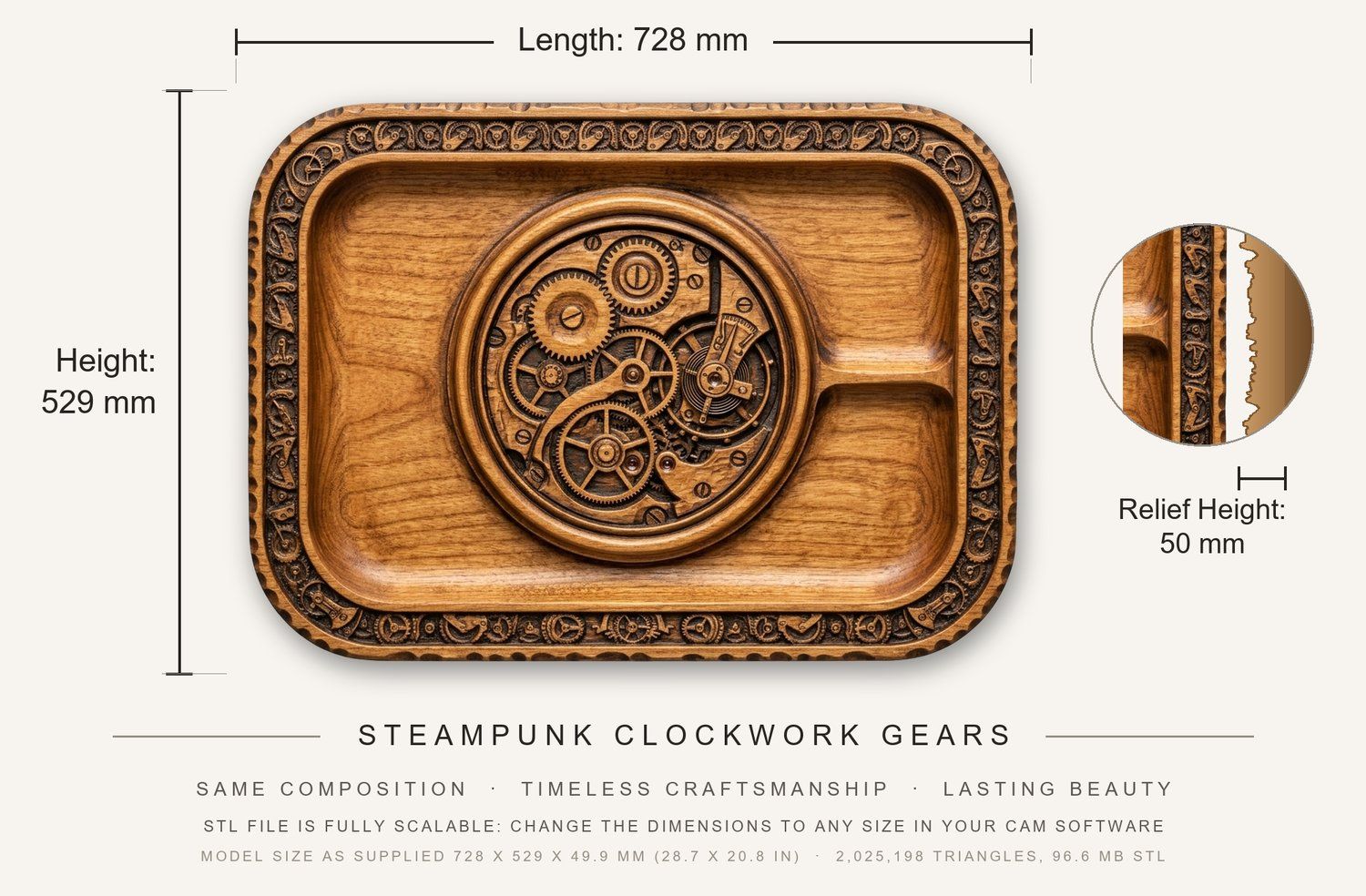 Steampunk Clockwork Gears CNC Relief STL bas-relief STL — view 3