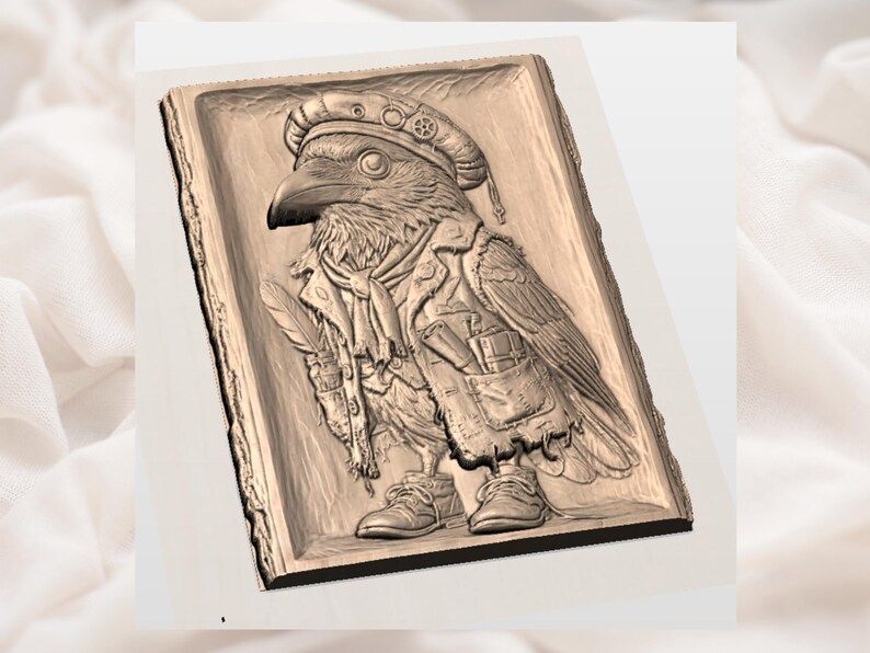 Steampunk Raven STL with Cap, Scarf, and Tiny Boots bas-relief STL — view 3
