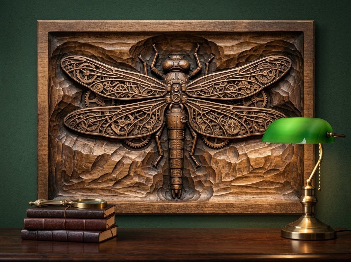 Steampunk Mechanical Dragonfly CNC Relief STL bas-relief STL — view 13