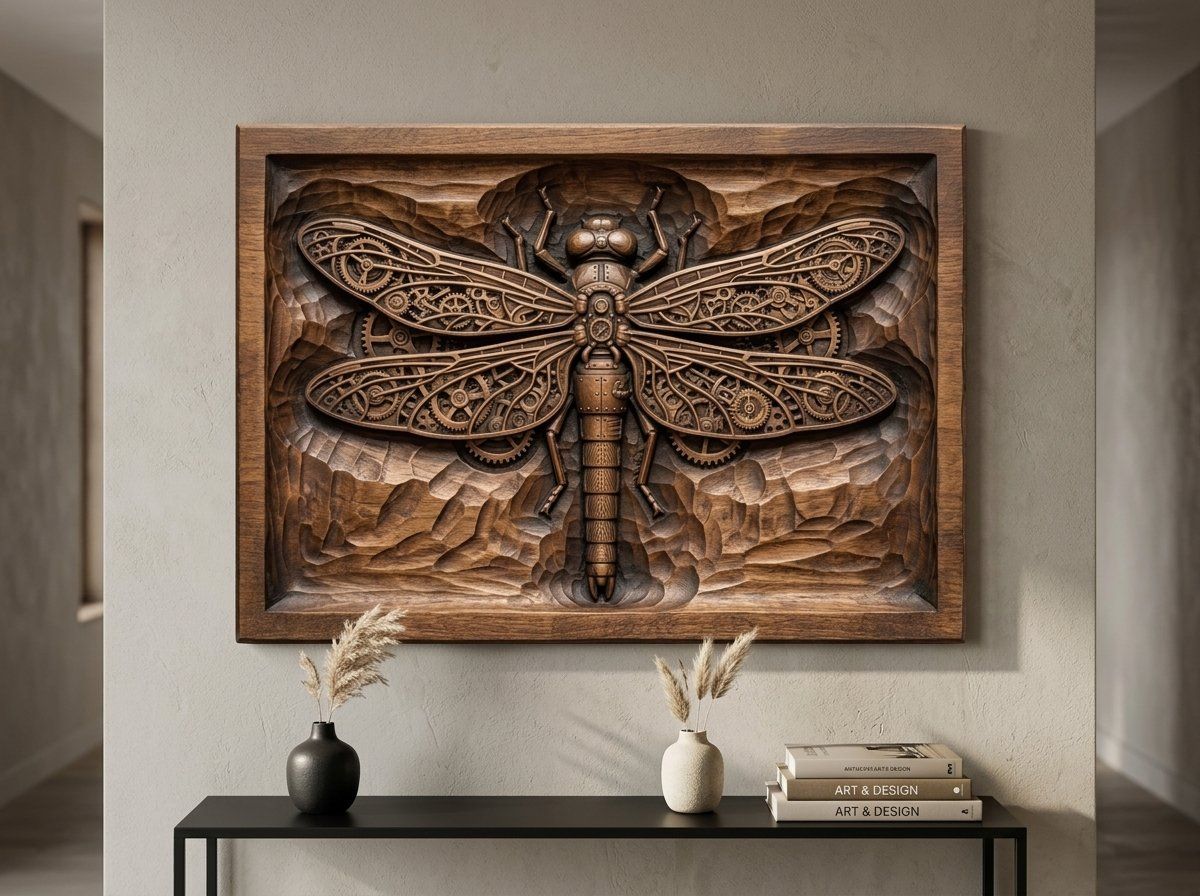 Steampunk Mechanical Dragonfly CNC Relief STL bas-relief STL — view 14