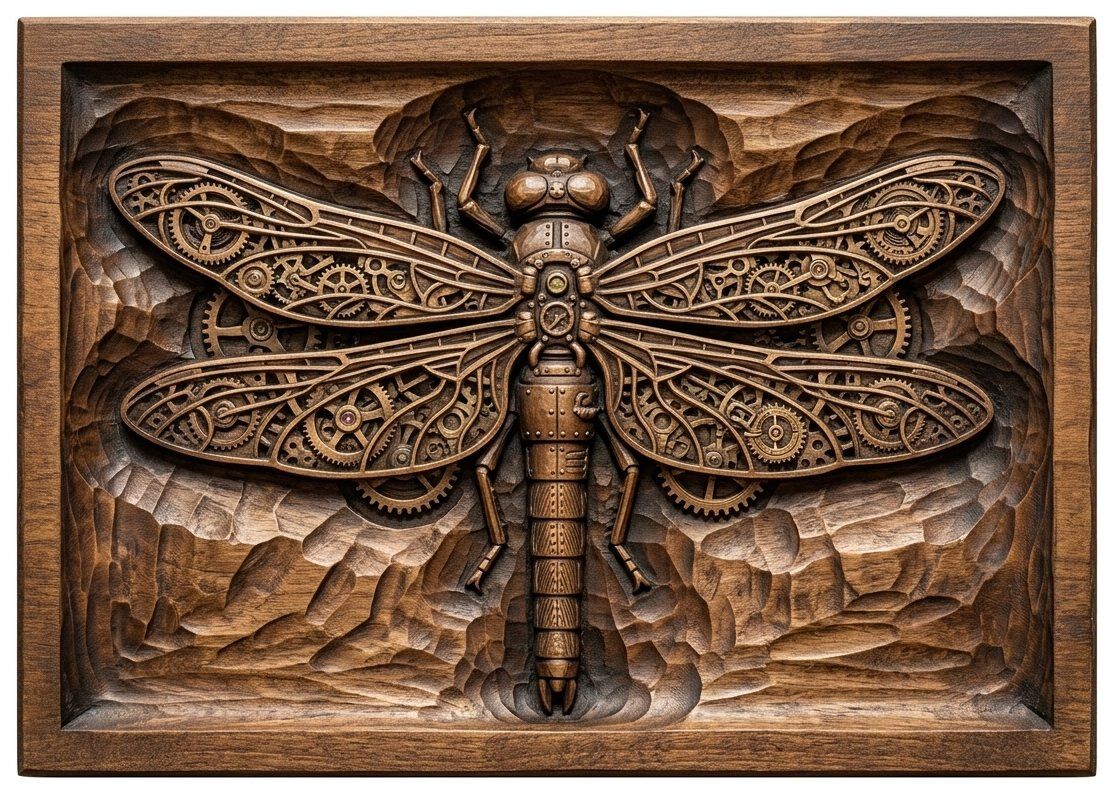 Steampunk Mechanical Dragonfly CNC Relief STL bas-relief STL — view 4