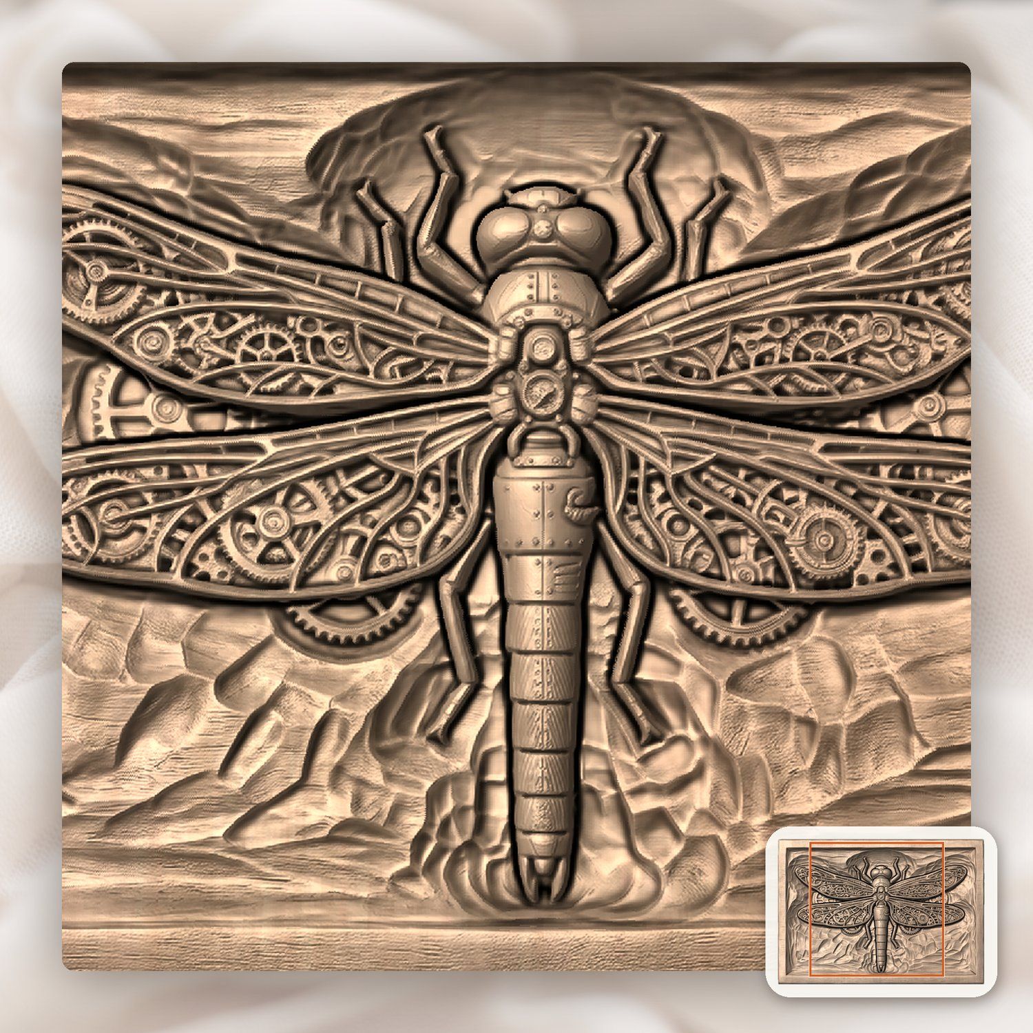 Steampunk Mechanical Dragonfly CNC Relief STL bas-relief STL — view 7