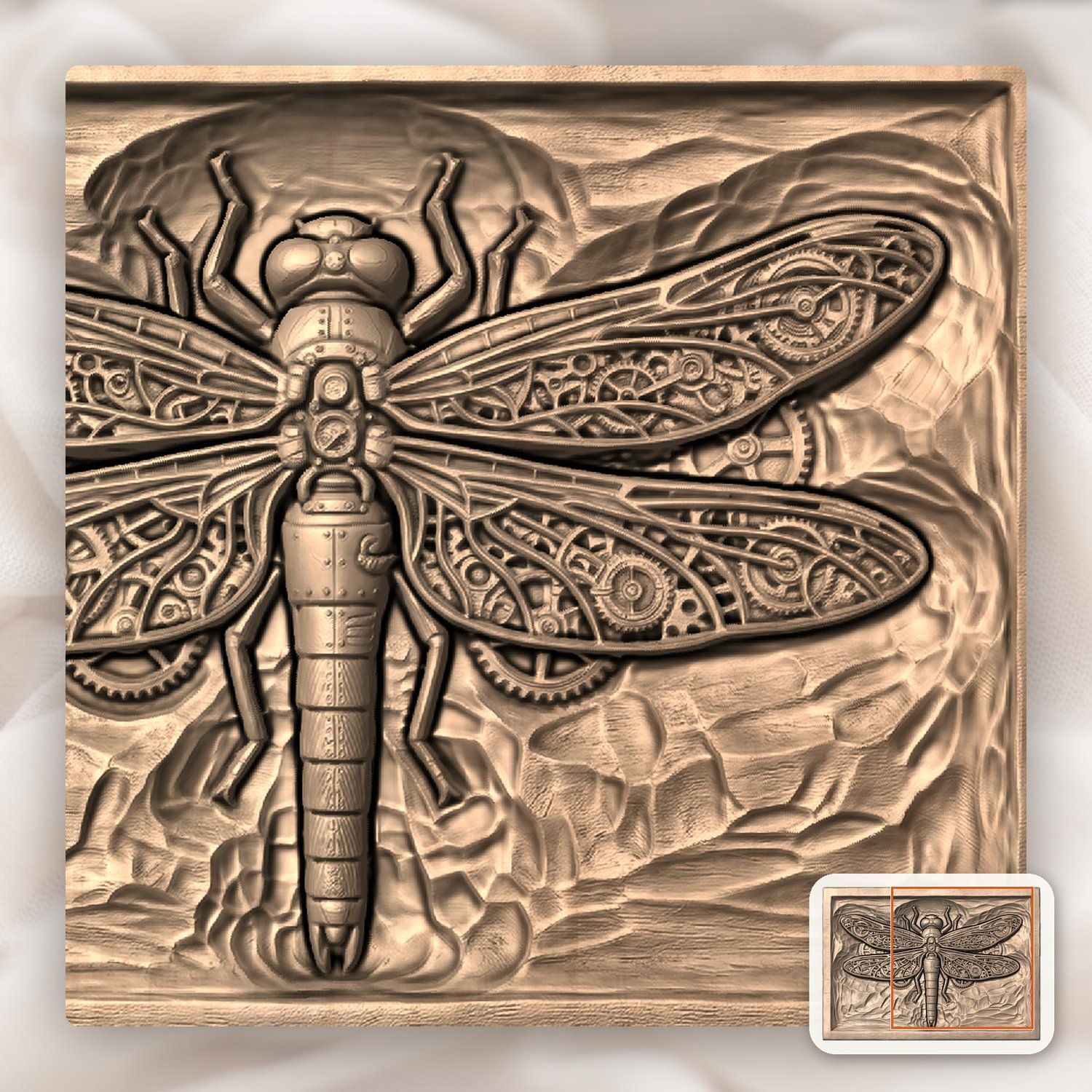 Steampunk Mechanical Dragonfly CNC Relief STL bas-relief STL — view 9