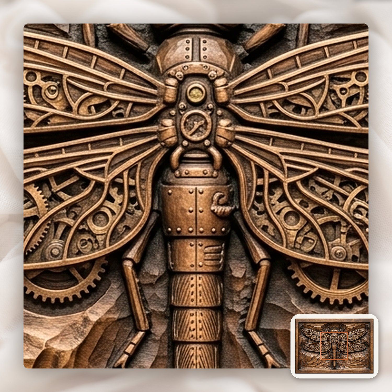 Steampunk Mechanical Dragonfly CNC Relief STL bas-relief STL — view 11