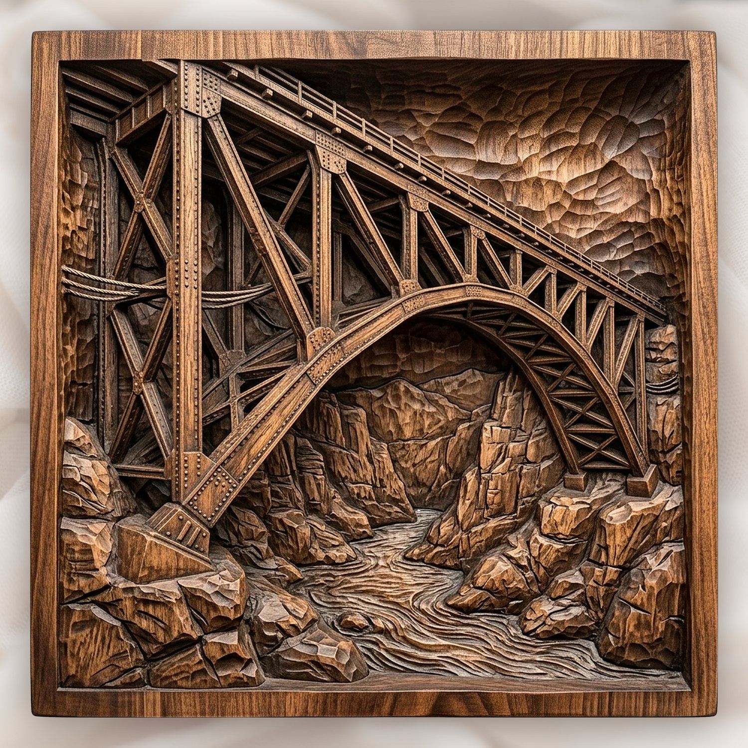 Steel Truss Bridge Mountain Chasm CNC Relief STL bas-relief STL design