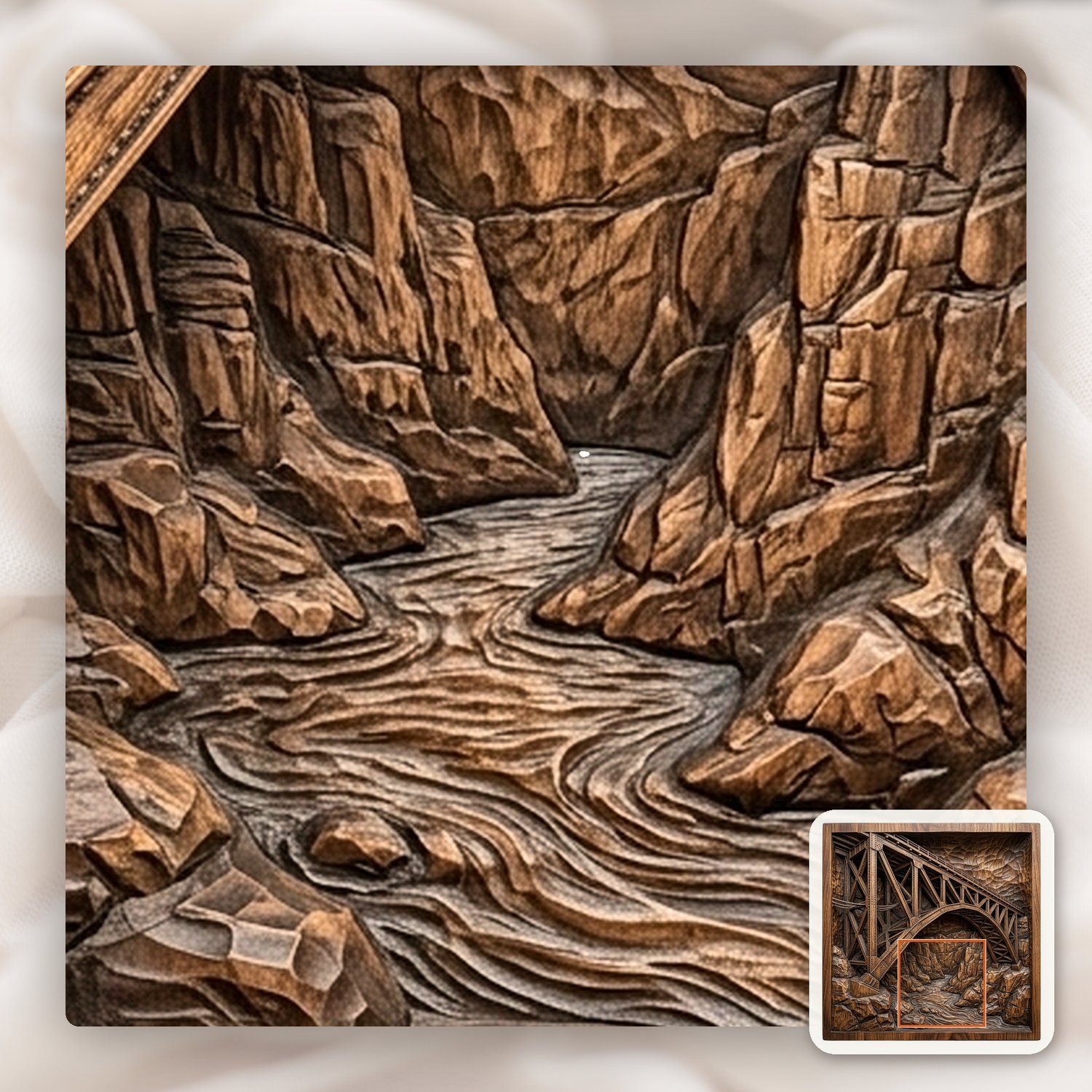 Steel Truss Bridge Mountain Chasm CNC Relief STL bas-relief STL — view 12