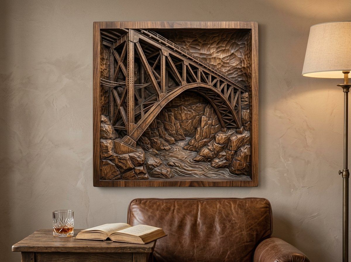 Steel Truss Bridge Mountain Chasm CNC Relief STL bas-relief STL — view 13