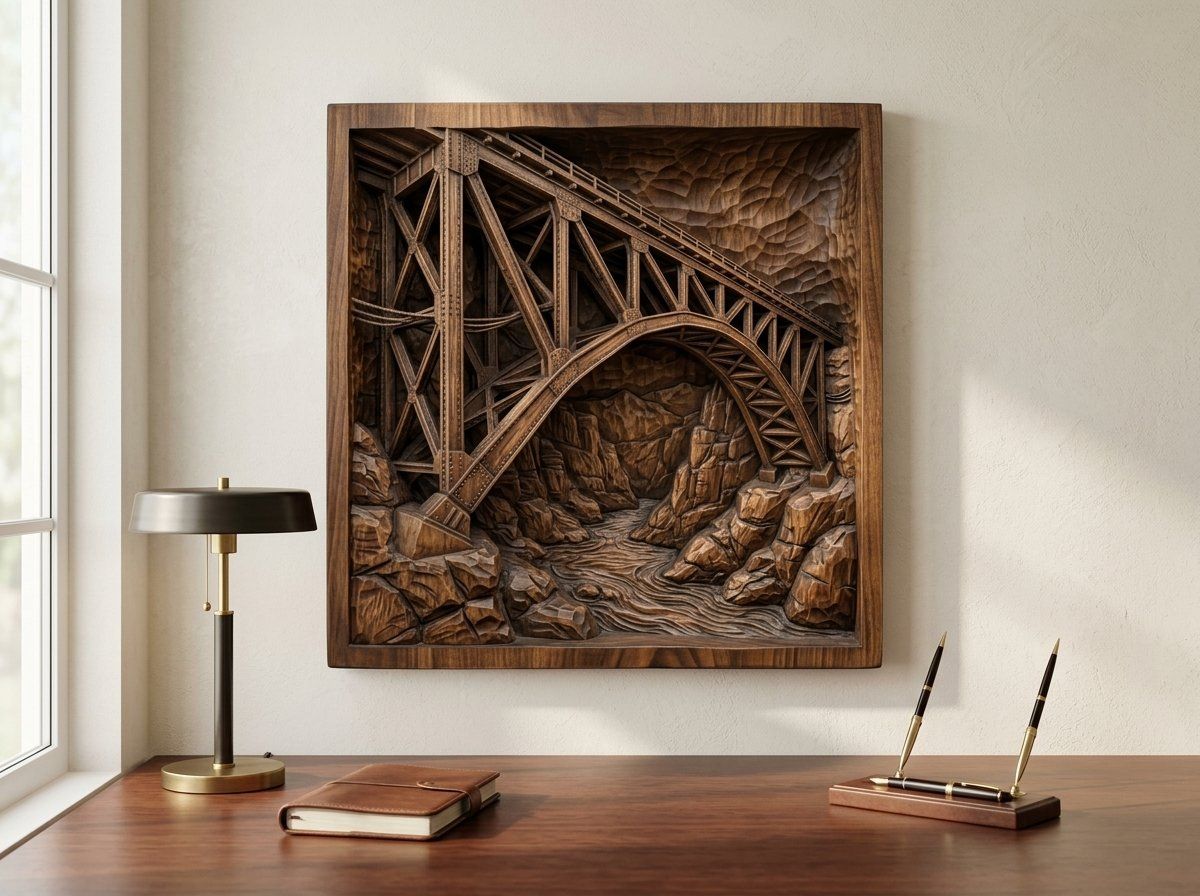 Steel Truss Bridge Mountain Chasm CNC Relief STL bas-relief STL — view 14
