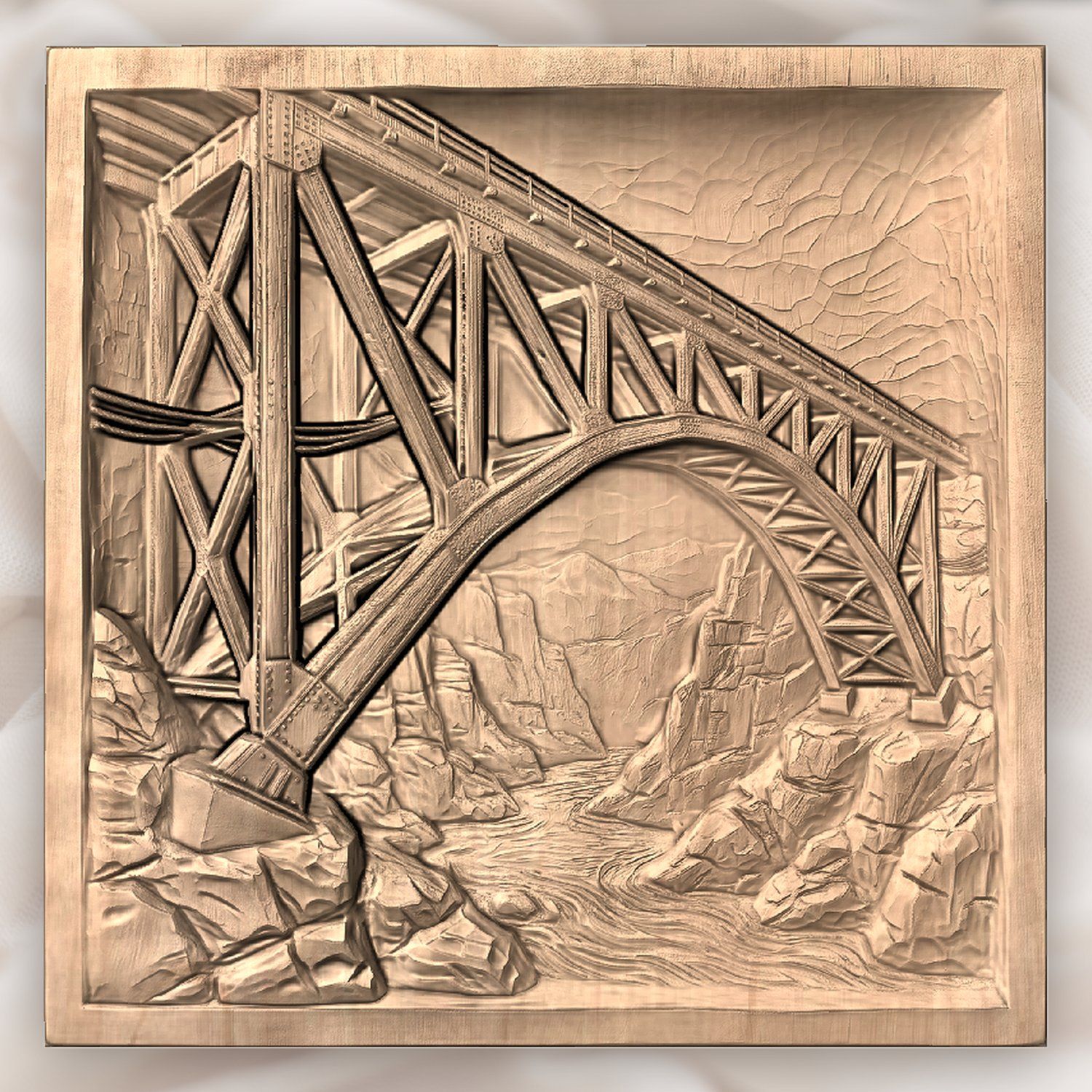 Steel Truss Bridge Mountain Chasm CNC Relief STL bas-relief STL — view 5