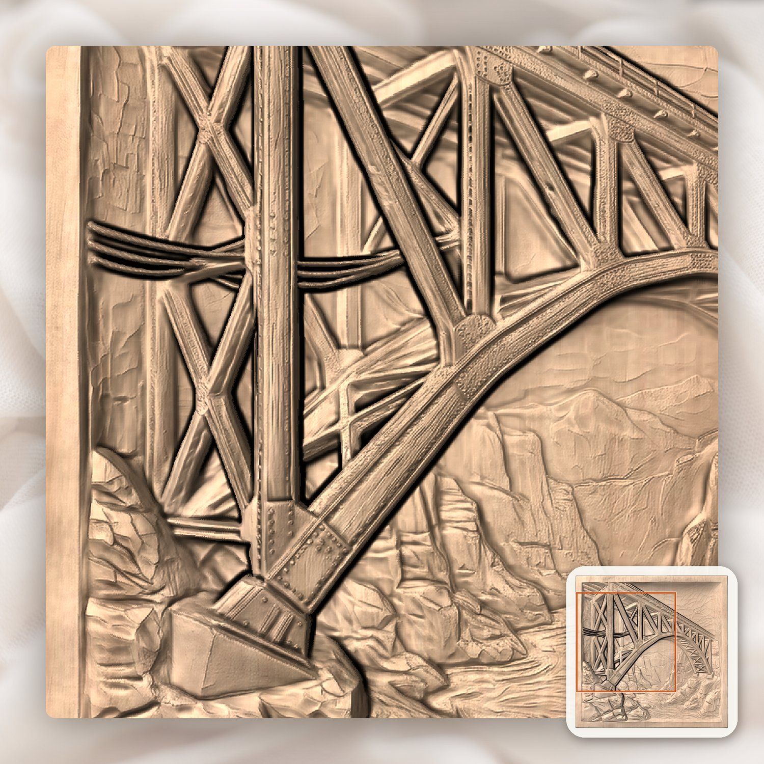Steel Truss Bridge Mountain Chasm CNC Relief STL bas-relief STL — view 7