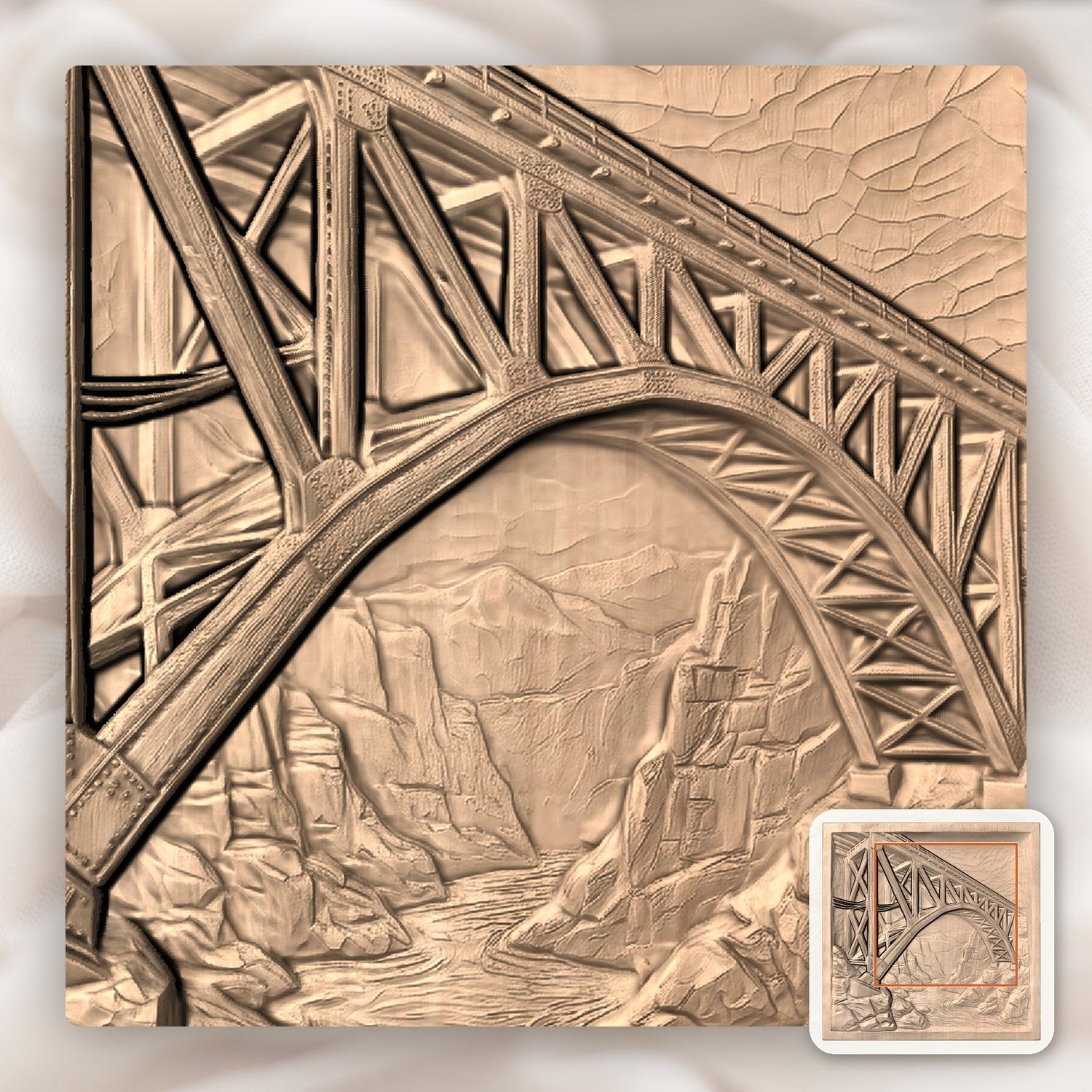 Steel Truss Bridge Mountain Chasm CNC Relief STL bas-relief STL — view 8