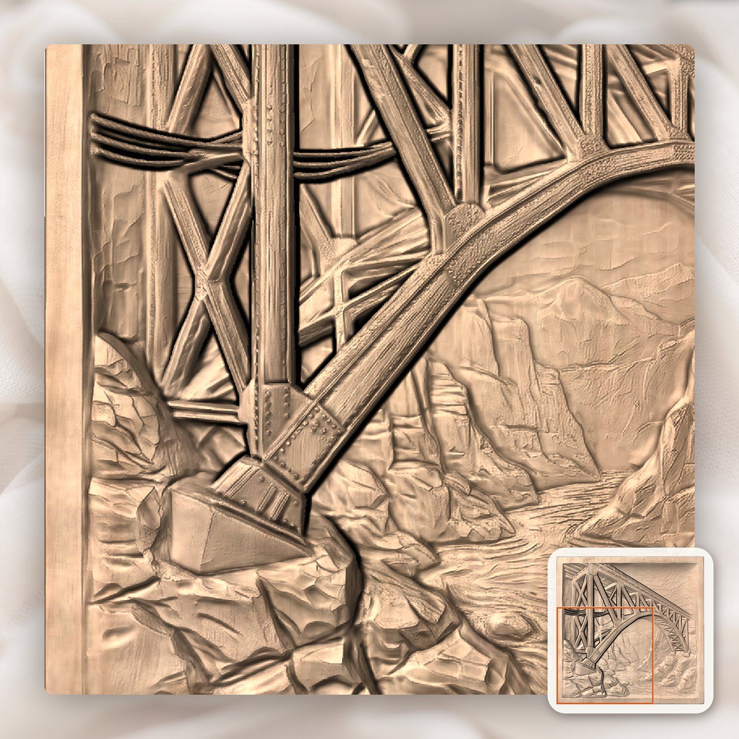 Steel Truss Bridge Mountain Chasm CNC Relief STL bas-relief STL — view 9