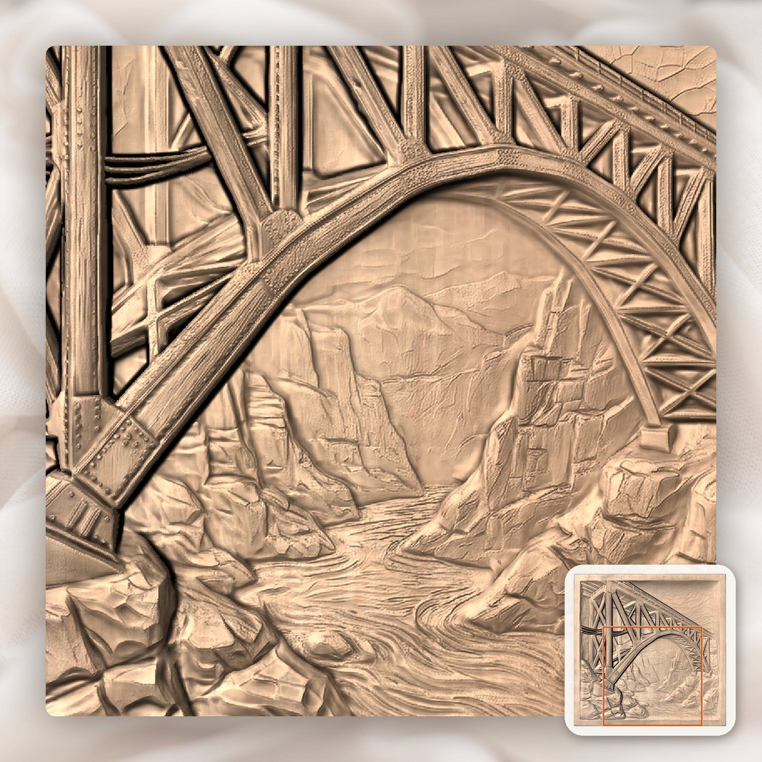 Steel Truss Bridge Mountain Chasm CNC Relief STL bas-relief STL — view 10