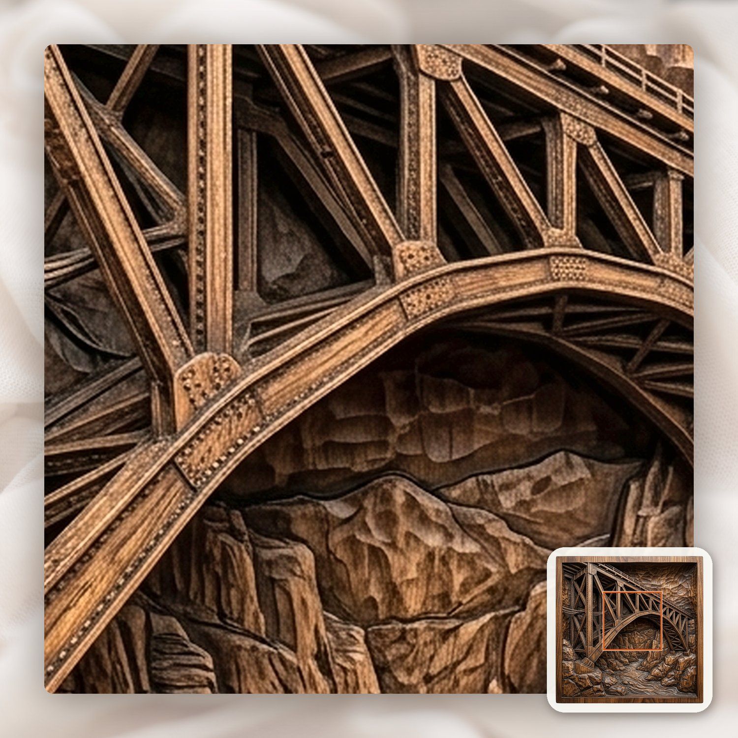 Steel Truss Bridge Mountain Chasm CNC Relief STL bas-relief STL — view 11