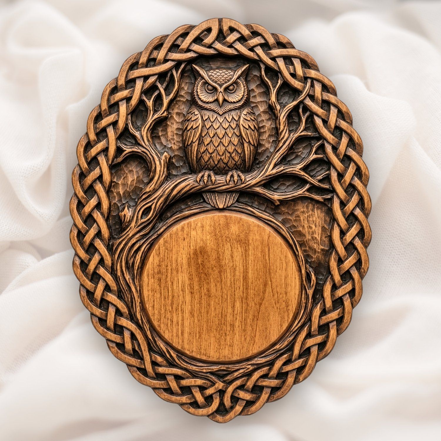 Stoic Owl Celtic Knotwork Trophy Shield CNC Relief STL bas-relief STL design