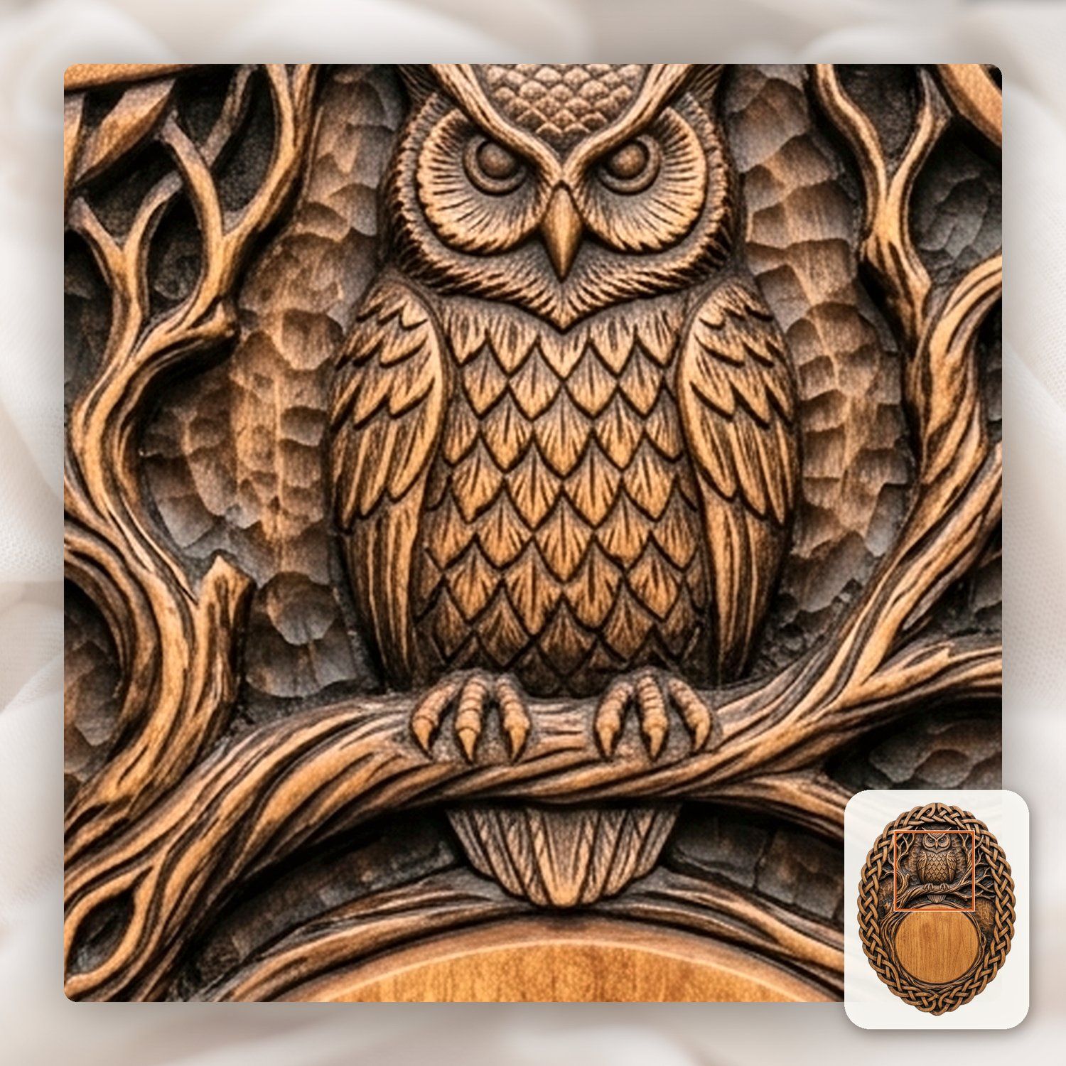 Stoic Owl Celtic Knotwork Trophy Shield CNC Relief STL bas-relief STL — view 10
