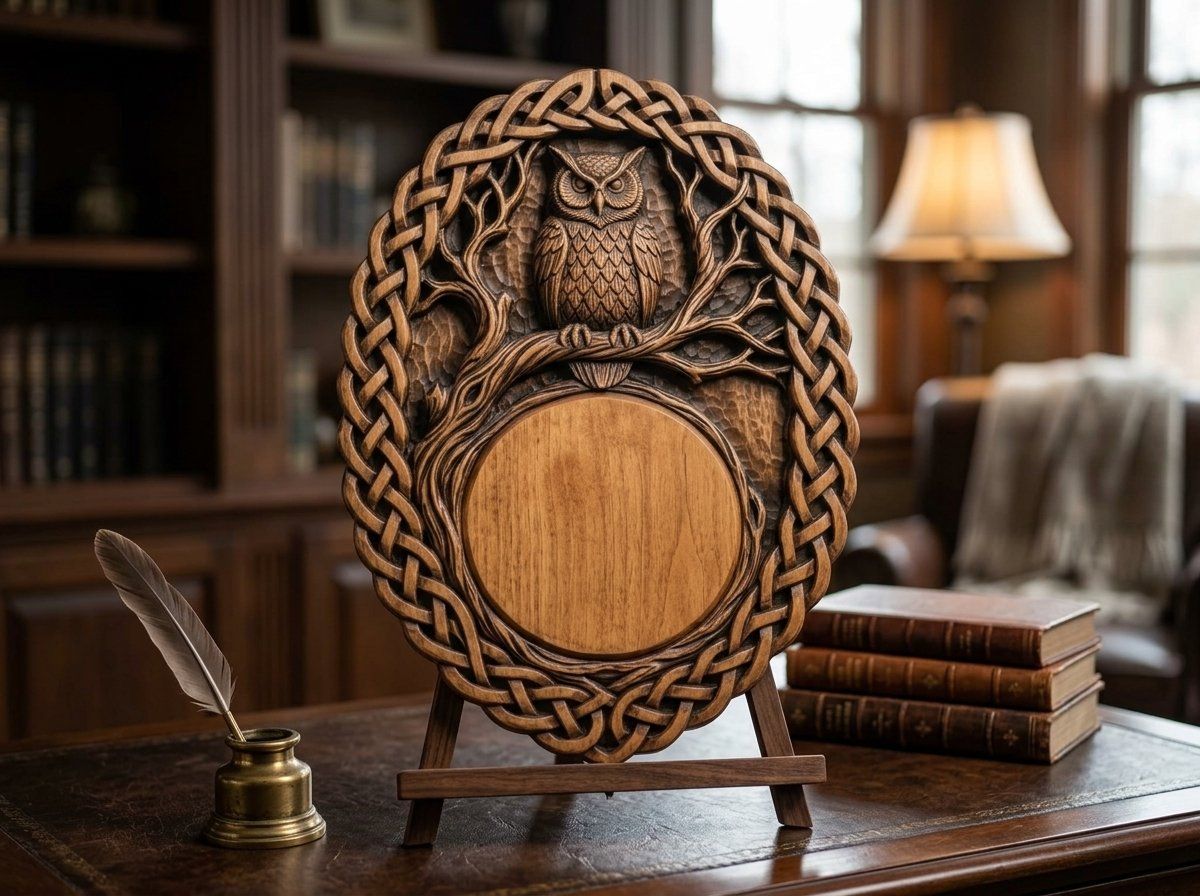 Stoic Owl Celtic Knotwork Trophy Shield CNC Relief STL bas-relief STL — view 13