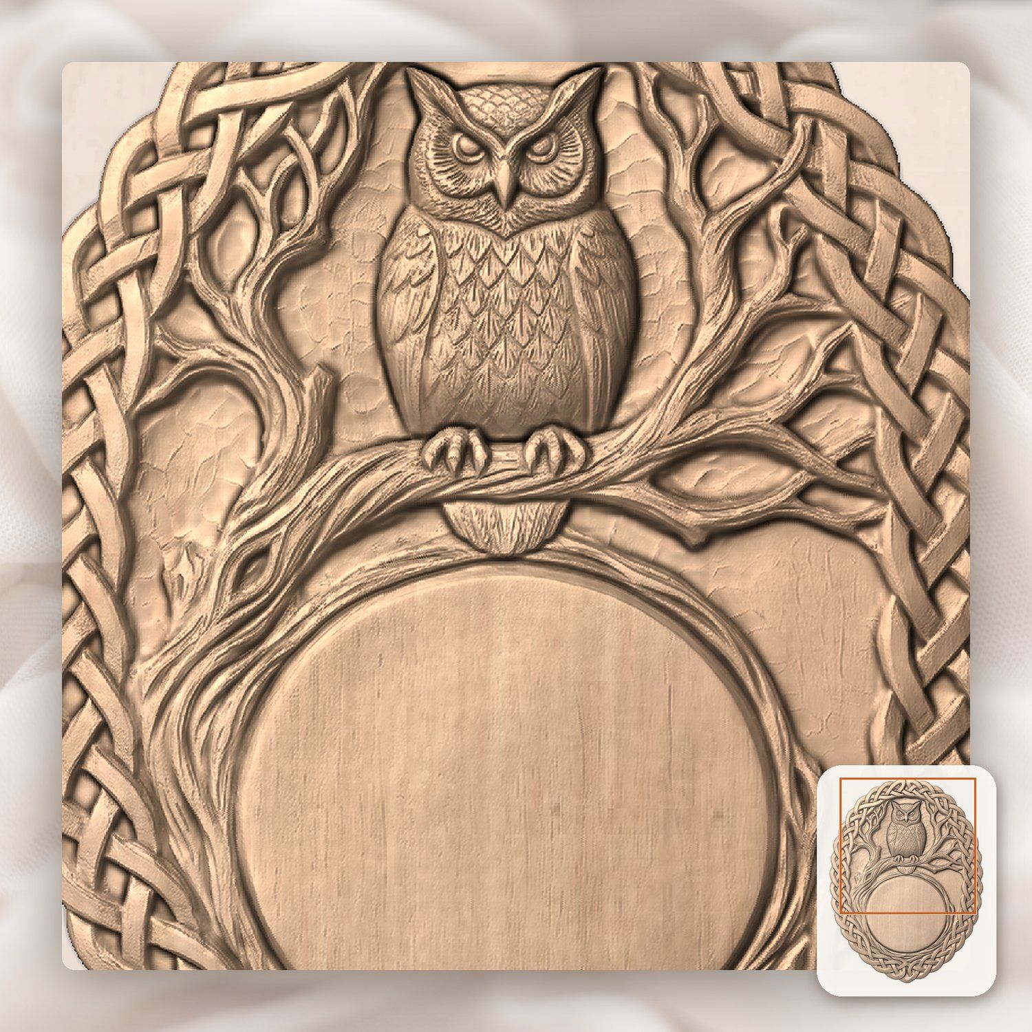 Stoic Owl Celtic Knotwork Trophy Shield CNC Relief STL bas-relief STL — view 6