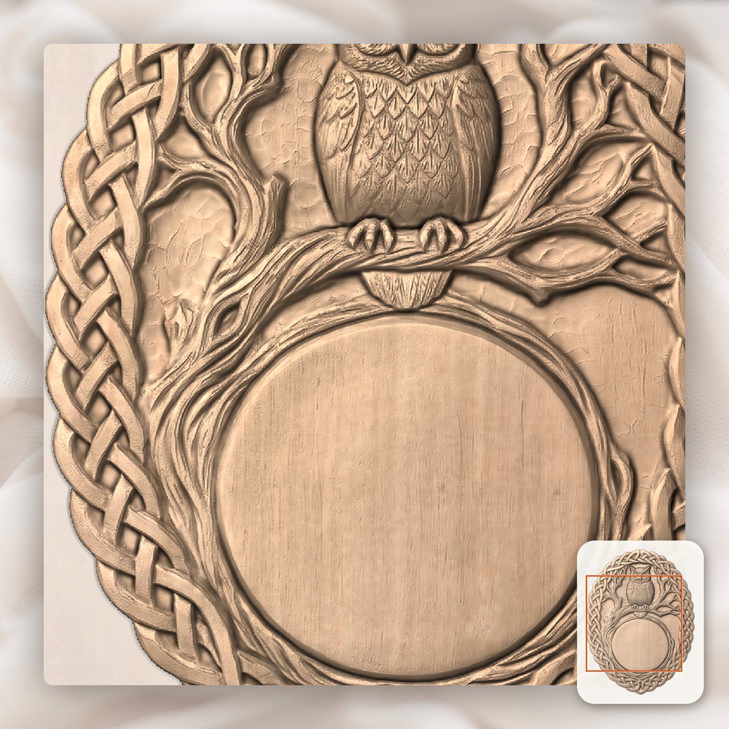 Stoic Owl Celtic Knotwork Trophy Shield CNC Relief STL bas-relief STL — view 7