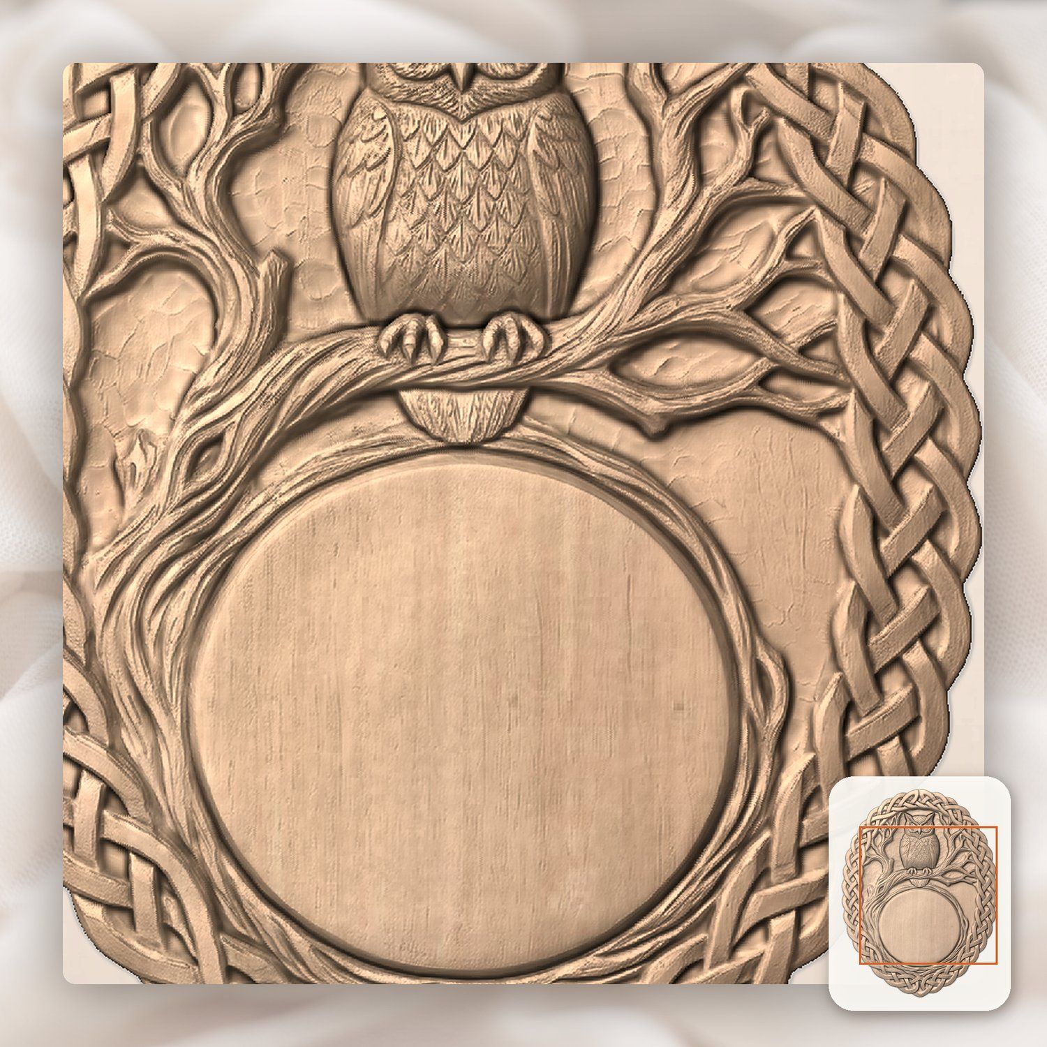 Stoic Owl Celtic Knotwork Trophy Shield CNC Relief STL bas-relief STL — view 8